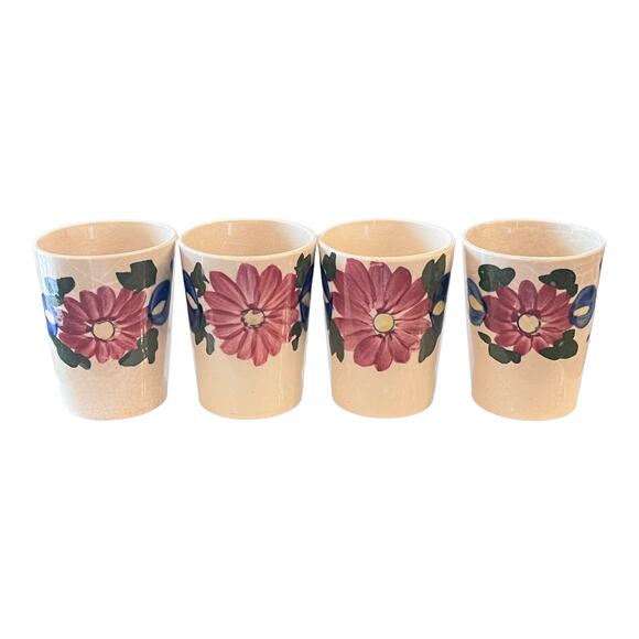 Japan Ceramic Juice Tumblers 3.5" Sake Cups Set 4 Heavy Crazing Hand Painted Vtg - Picture 8 of 8